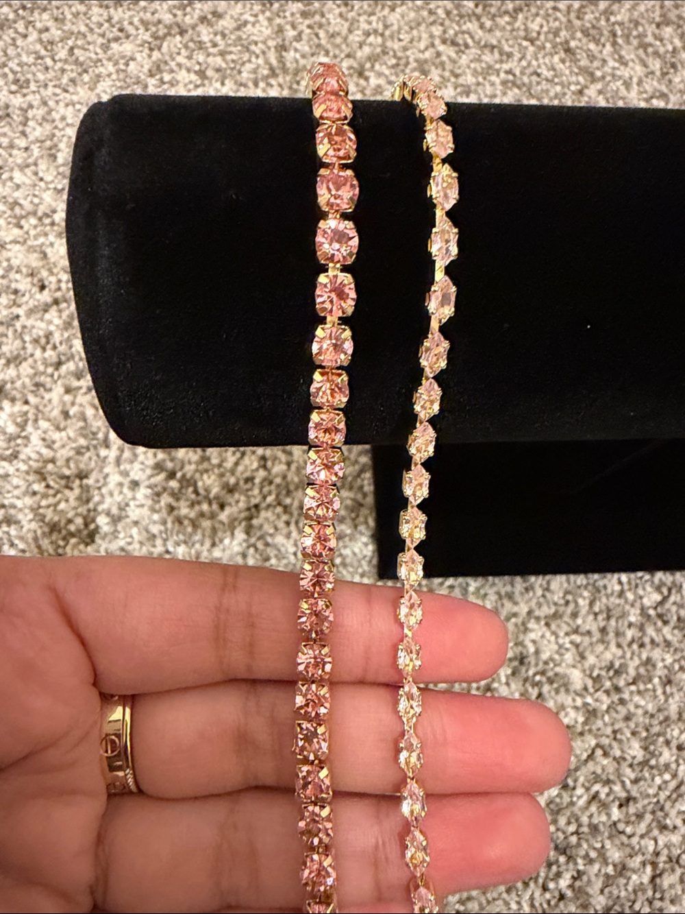 Pink Crystal Tennis Bracelet Set | Gold Plated | 7.5”